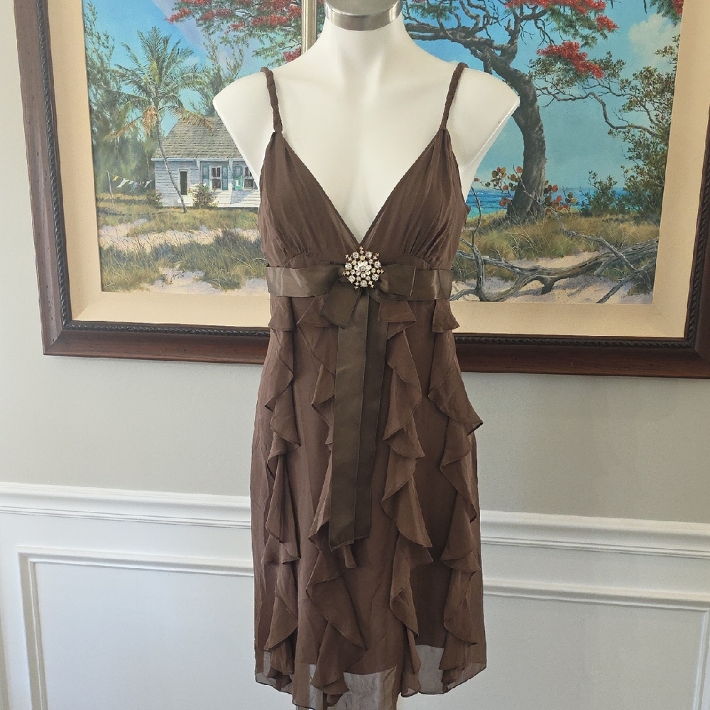 BCBGMaxAzria Brown Ruffle Mini Dress